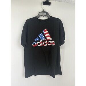 ADIDAS Mens T Shirt Large USA Flag Short Sleeve Golf Tee Graphic Adult Black